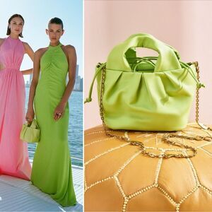 Staud Lera Mini Folded Pleated Leather Bag Kiwi Lime Green Gold Chain Strap